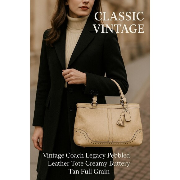 Vintage Coach Legacy Pebbled Leather Tote – Style L043-5056 – Creamy Buttery Tan - Picture 1 of 16